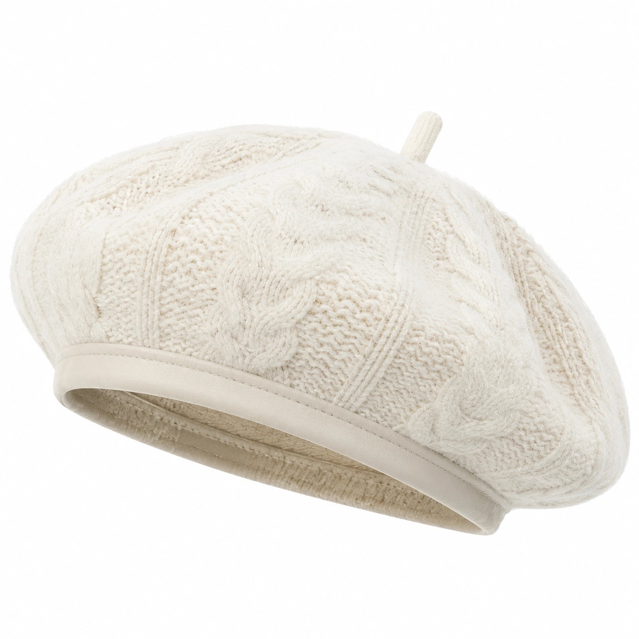 Béret taille unique en maille torsadée écru style hiver