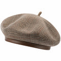Béret taille unique en tissu à carreaux beige et marron style classique