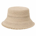Chapeau bob taille unique en fibres tressées beige style ajouré à bord frangé