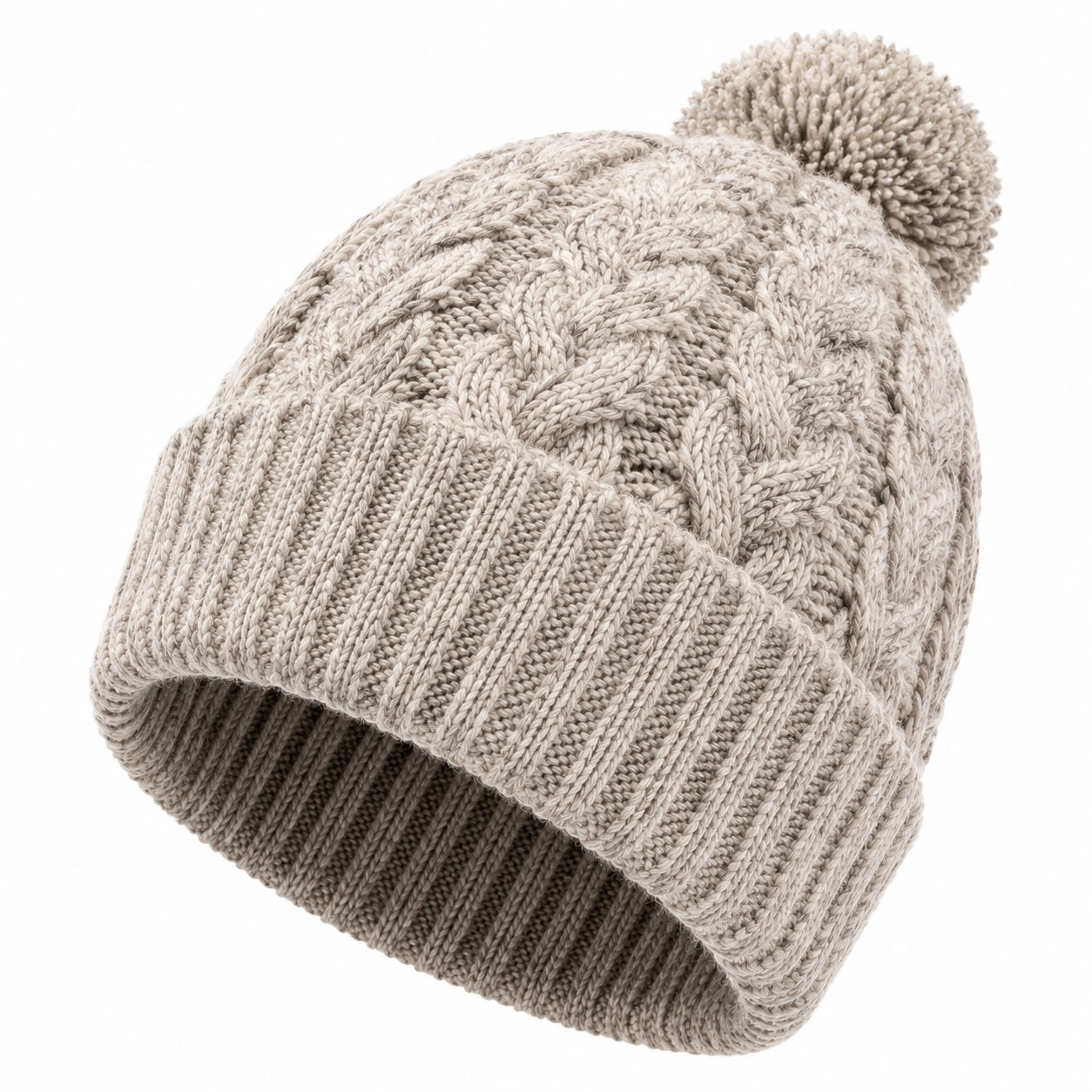 Bonnet taille unique en maille beige à pompon style torsadé