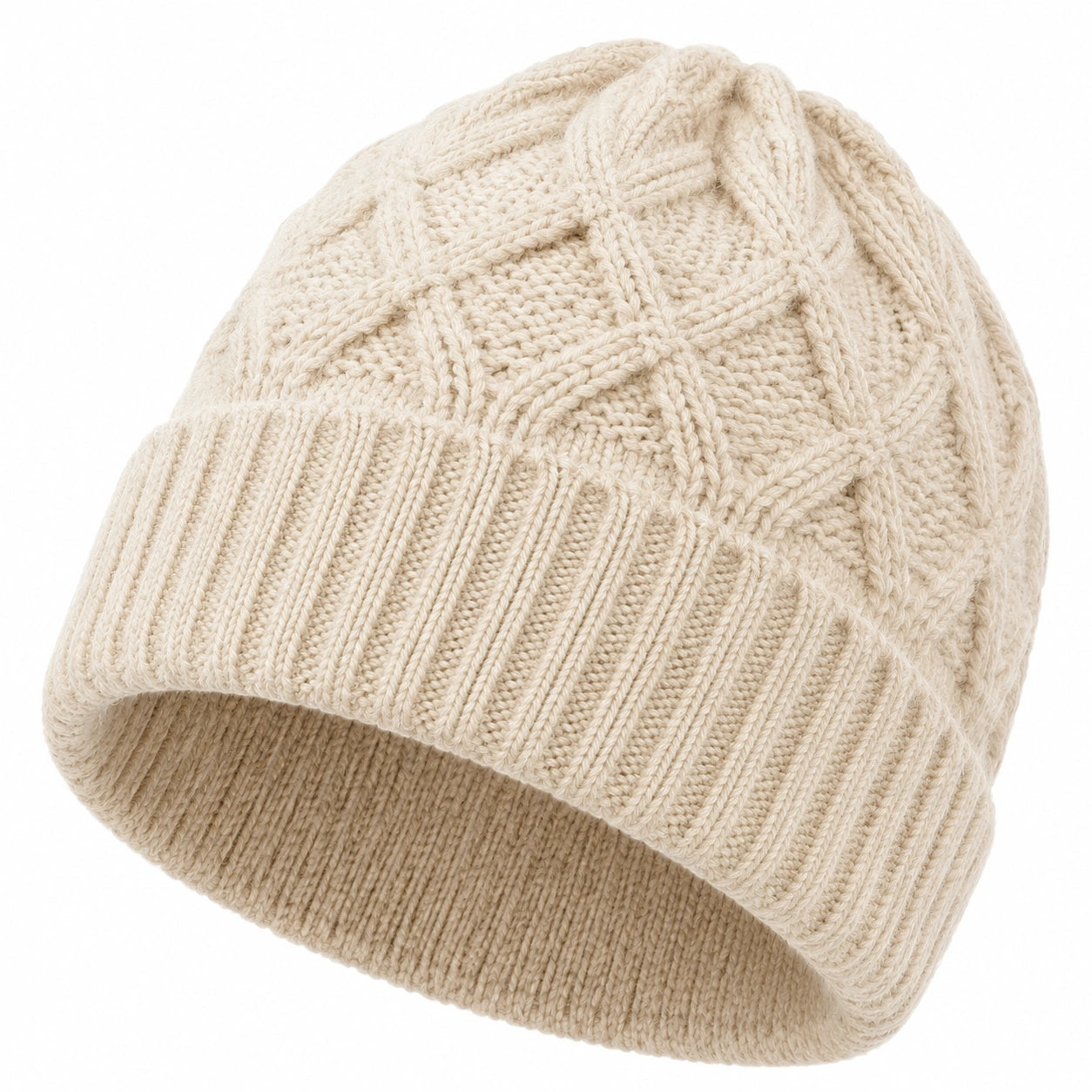 Bonnet en maille torsadée écru taille unique pour adulte style hiver