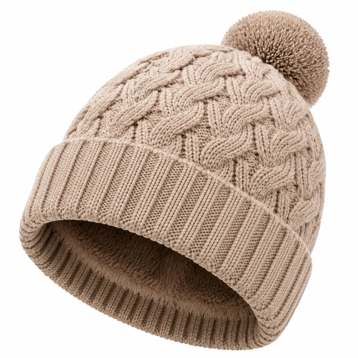 Bonnet taille unique en maille beige à pompon chaud style torsadé