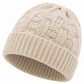 Bonnet taille unique beige en maille tricotée à revers pour hiver
