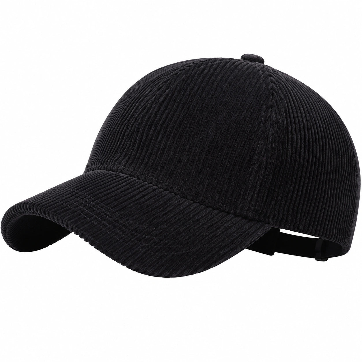 Casquette taille unique en tissu côtelé noir style décontracté réglable