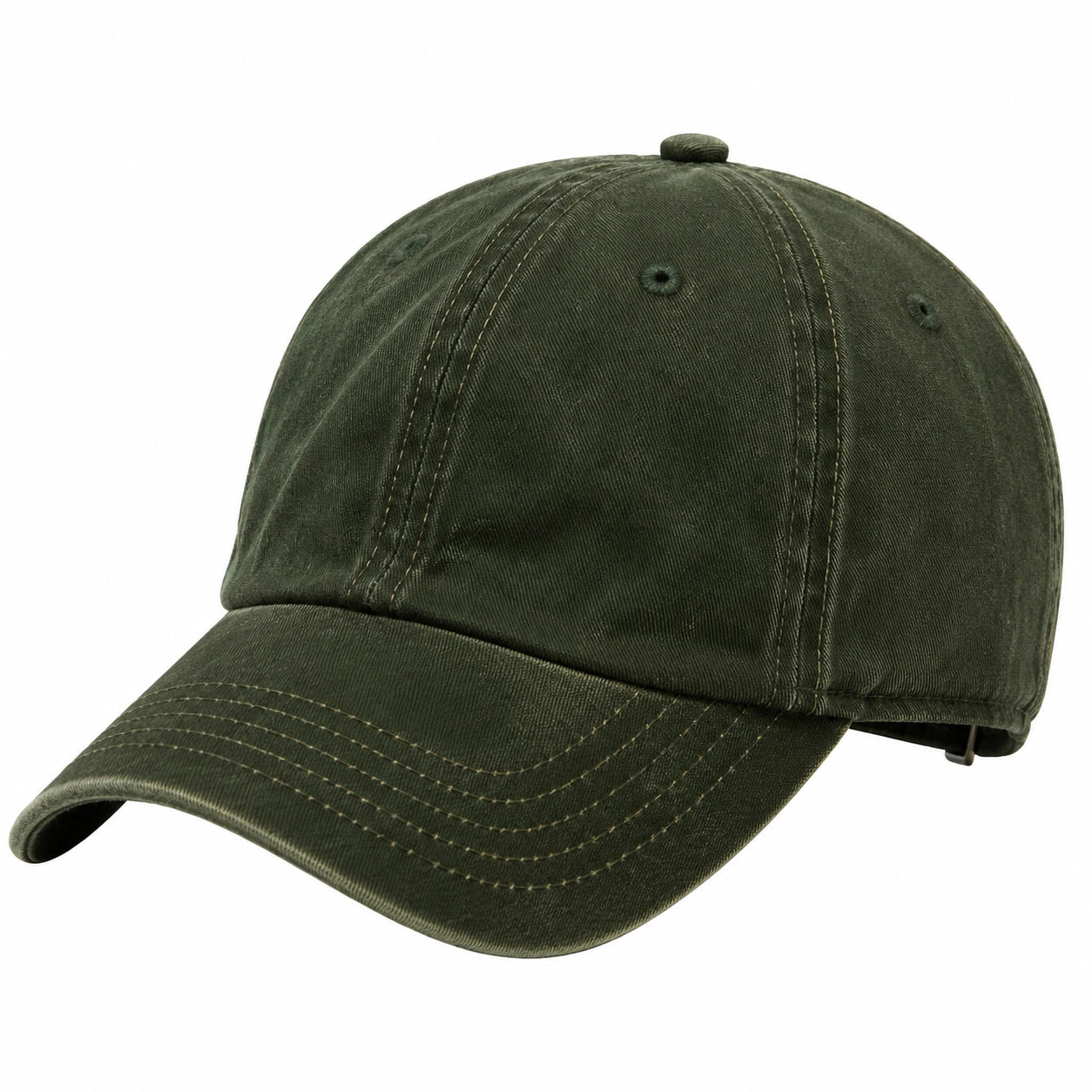 Casquette de baseball taille unique en tissu sergé vert olive à visière courbée réglable