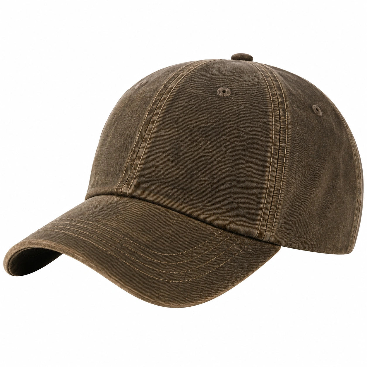 Casquette taille unique en tissu sergé marron - visière courbée style délavé