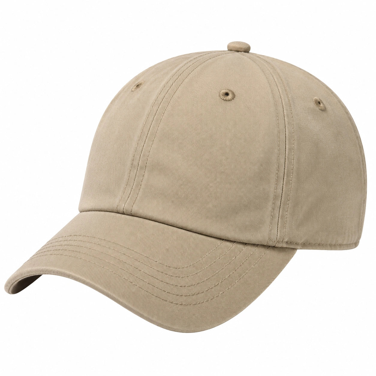 Casquette de baseball taille unique en tissu sergé beige à visière courbée