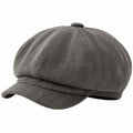 Casquette gavroche taille unique en tissu à chevrons gris noir avec visière style rétro