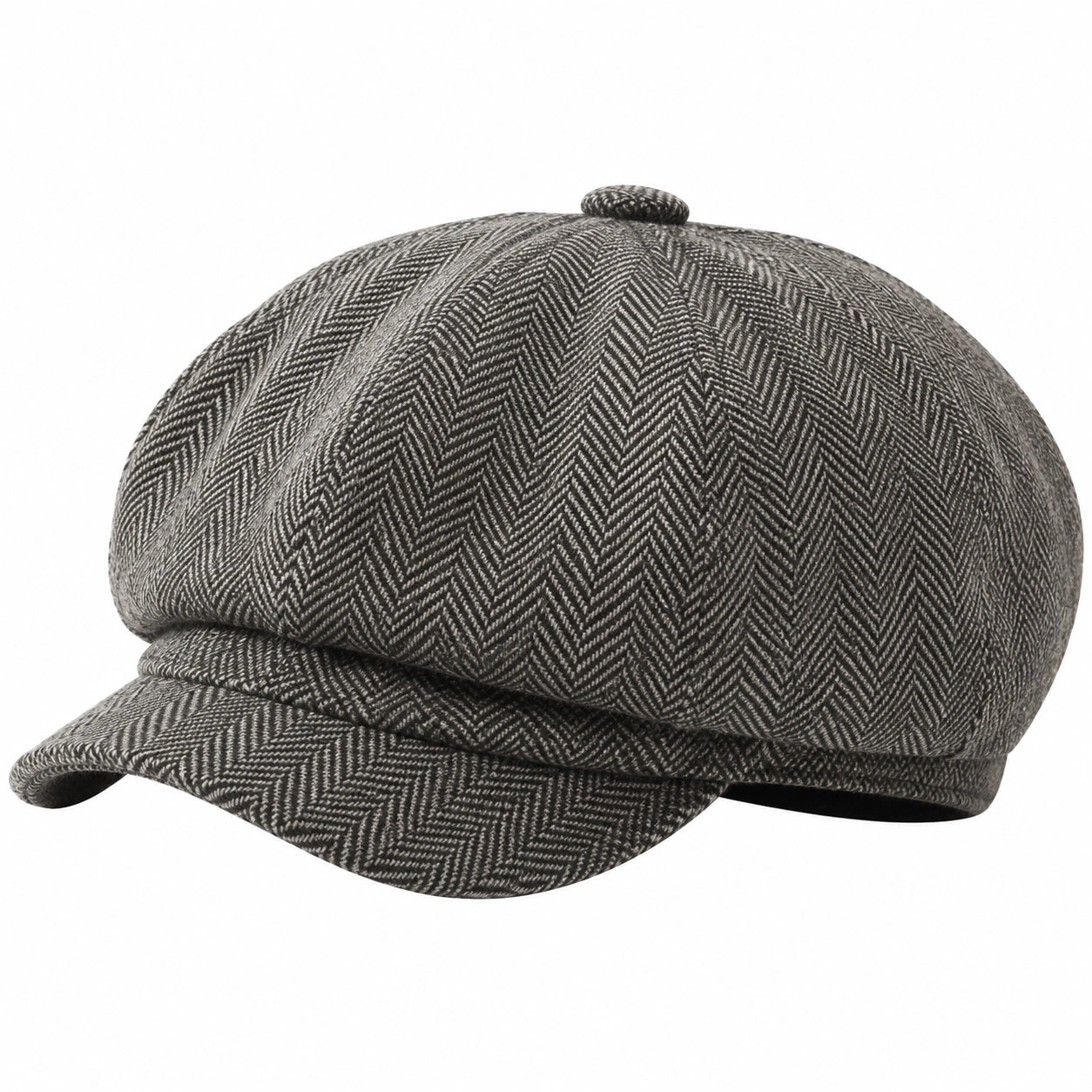 Casquette gavroche taille unique en tissu à chevrons gris noir avec visière style rétro