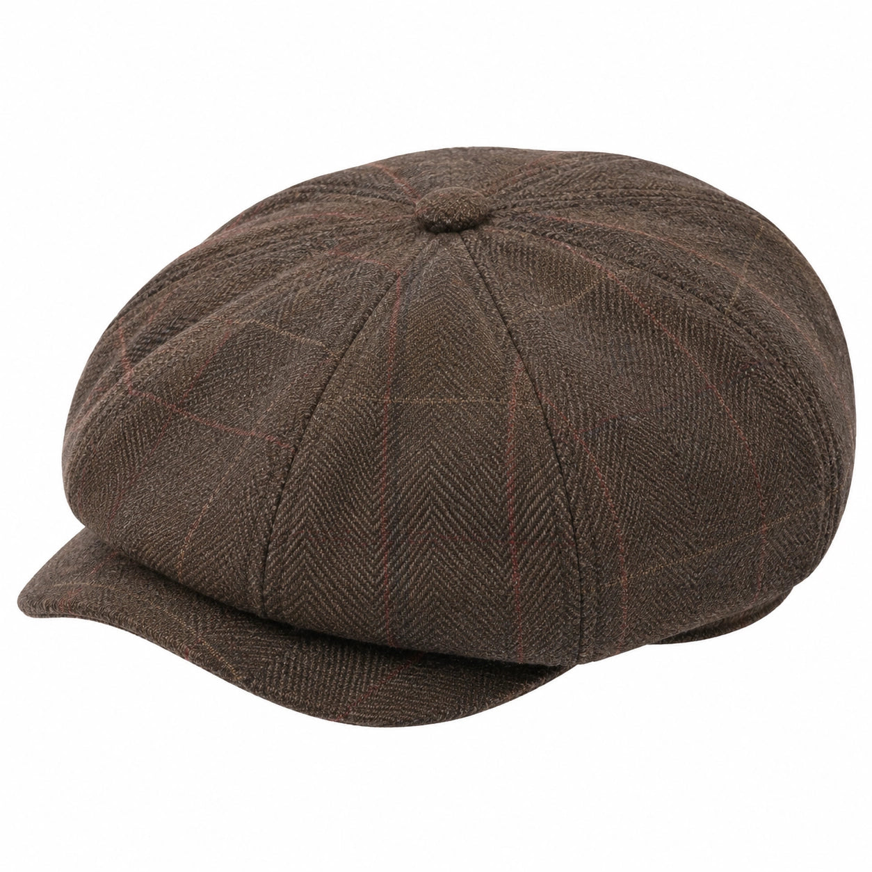 Casquette plate taille unique en tissu marron à carreaux style classique
