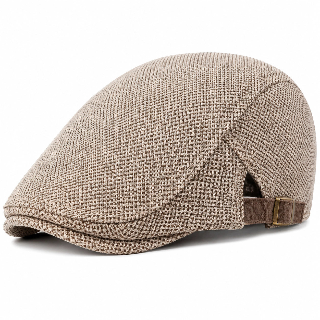 Casquette plate taille unique en tissu tissé beige réglable style classique