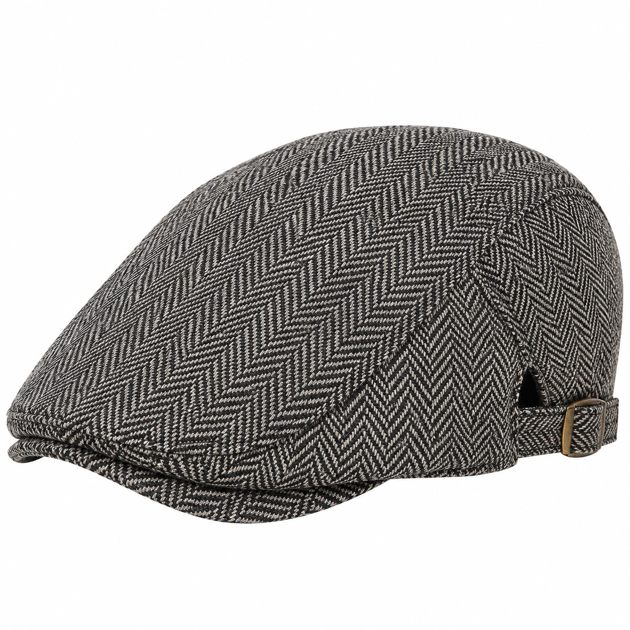 Casquette plate taille unique en tissu noir/gris à motif chevrons réglable