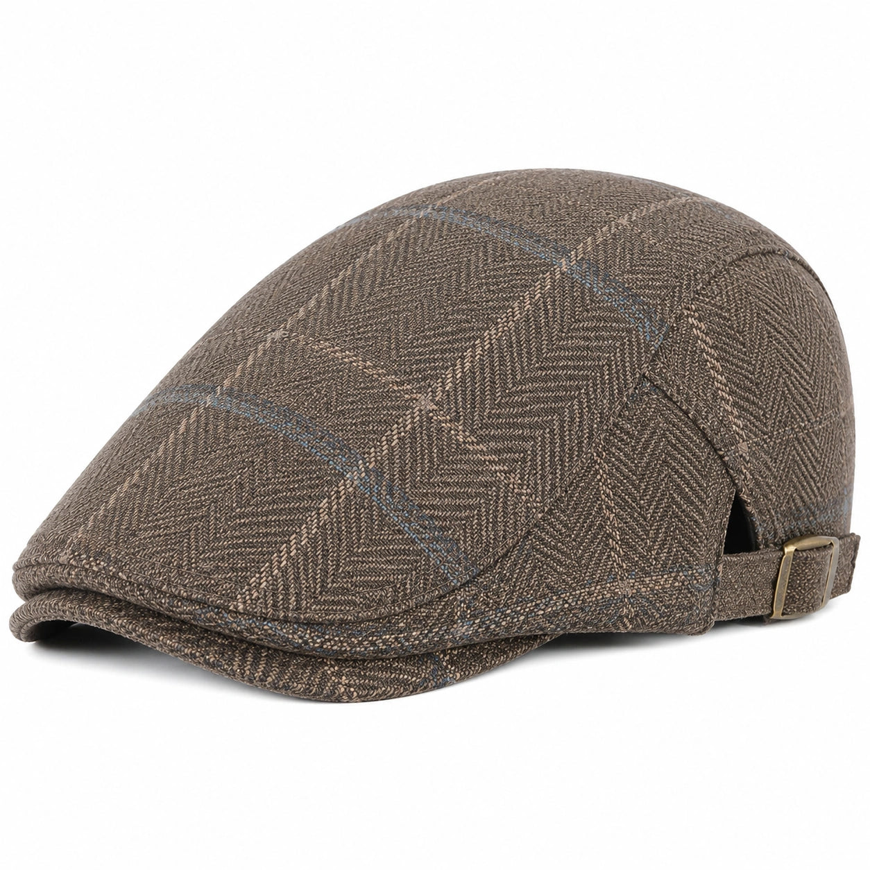 Casquette plate taille unique en tissu tissé marron beige bleu à motif réglable