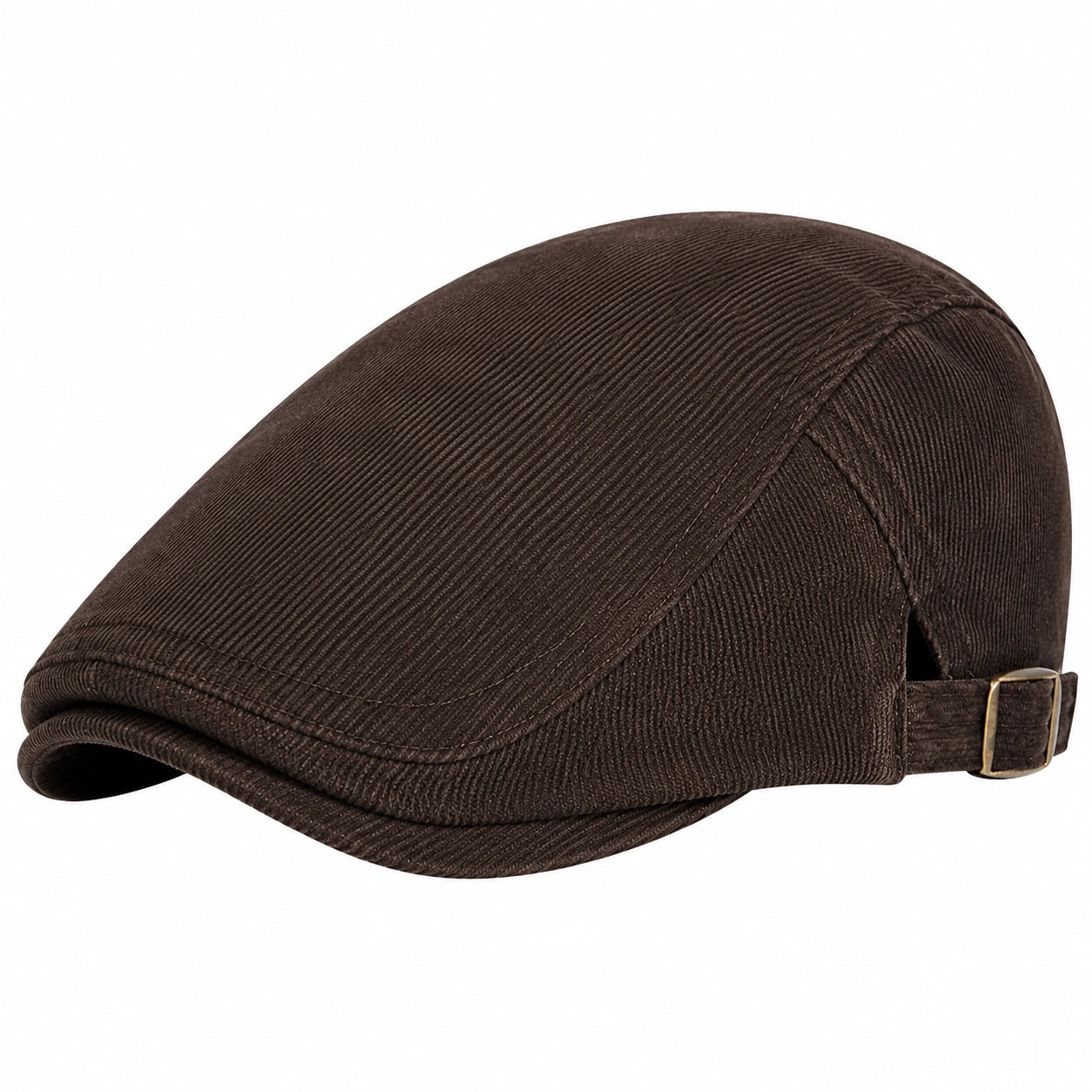 Casquette plate taille unique en tissu côtelé marron ajustable style classique