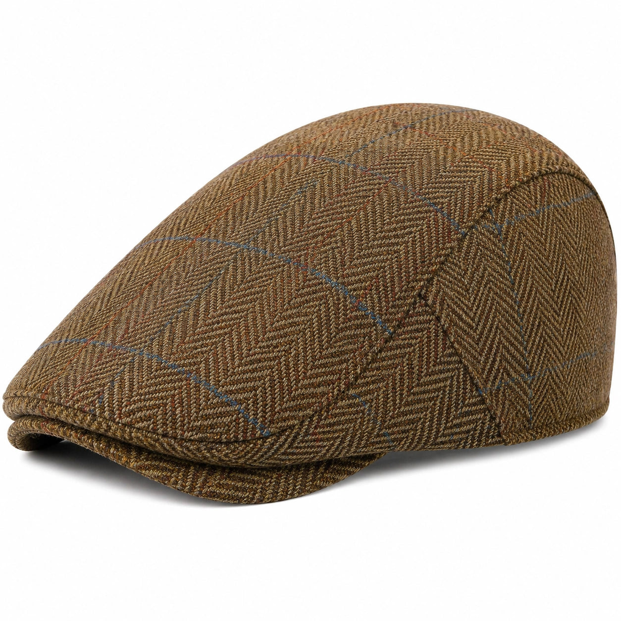 Casquette plate taille unique en tissu texturé marron à carreaux style classique