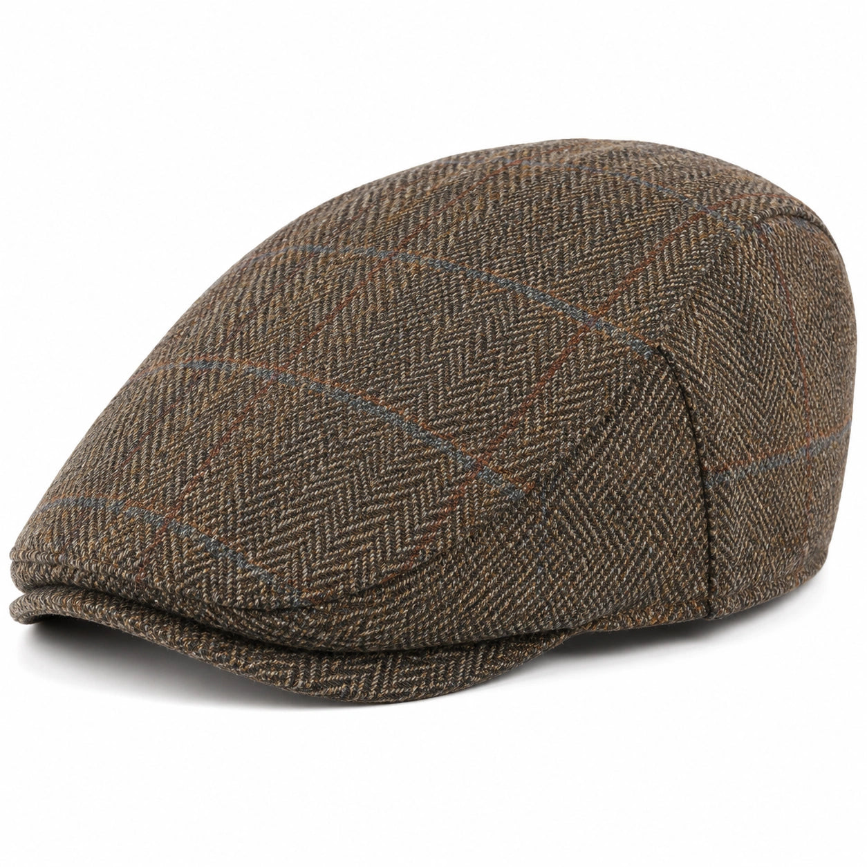 Casquette plate taille unique en tissu marron à carreaux style classique