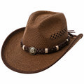 Chapeau cowboy taille unique brun en fibres tressées style western