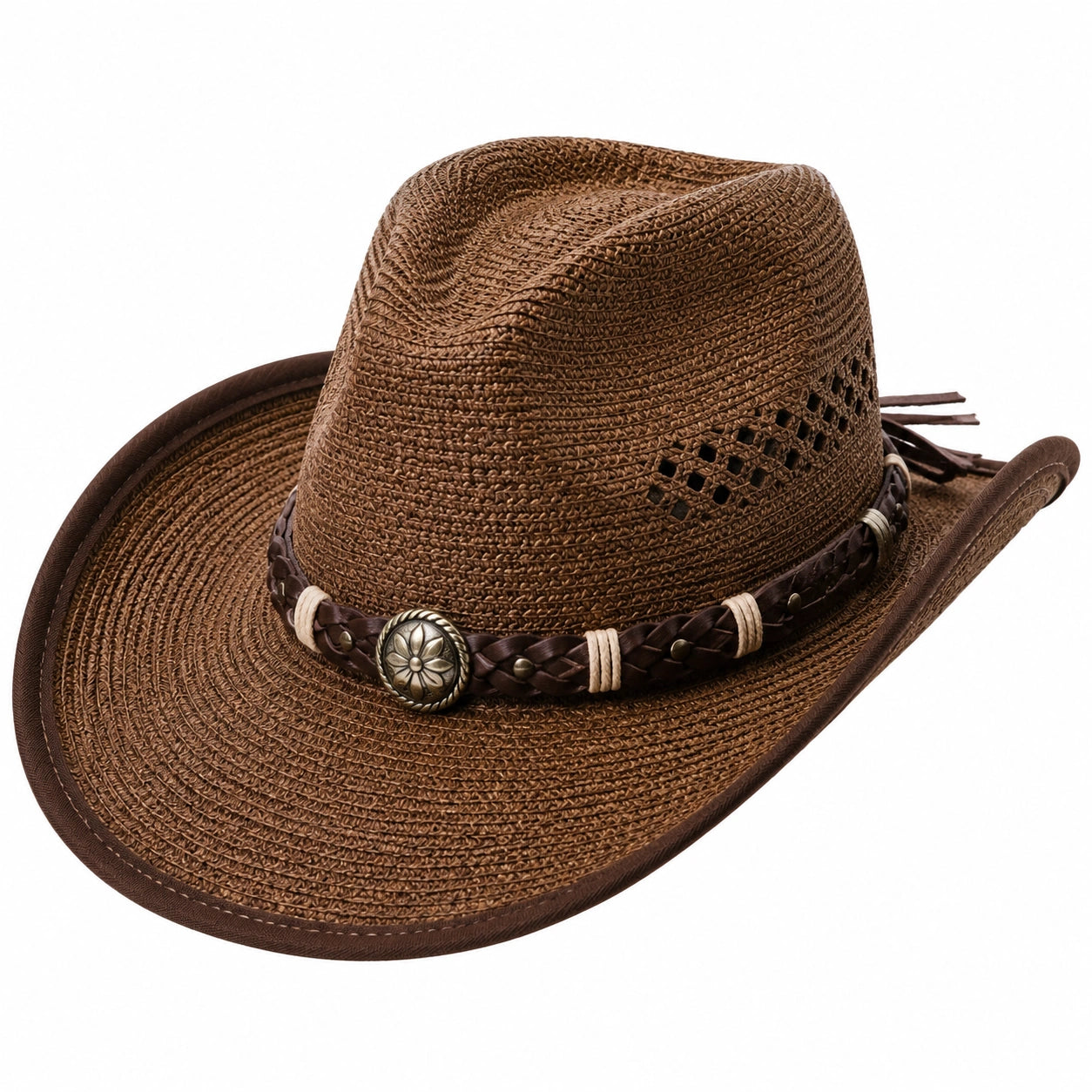 Chapeau cowboy taille unique brun en fibres tressées style western