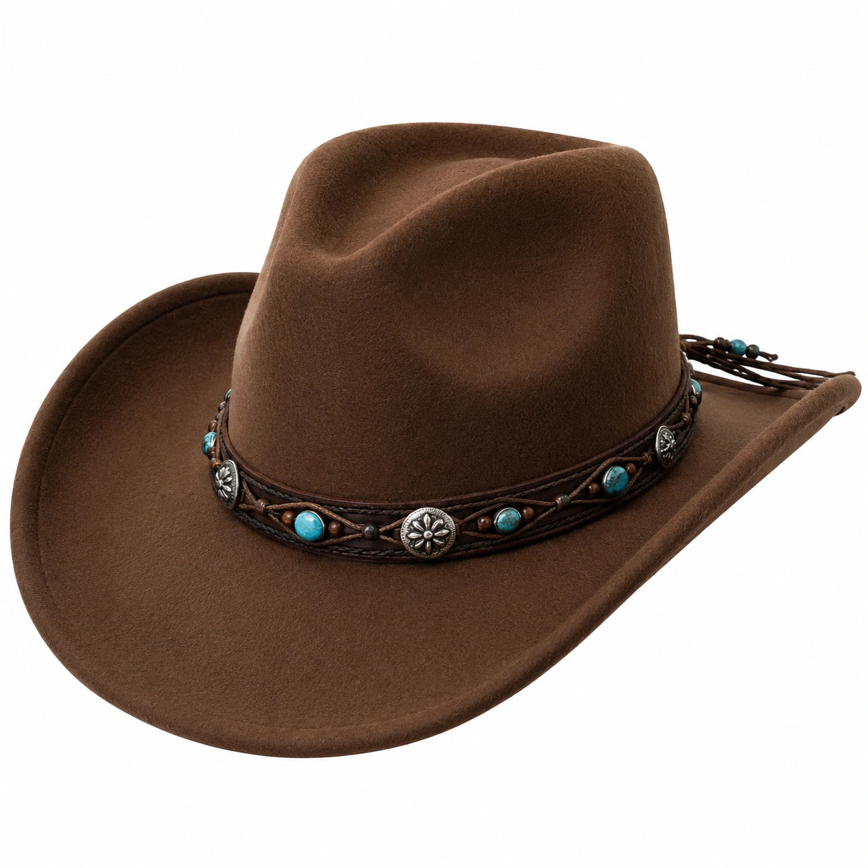 Chapeau cowboy taille unique marron en textile aspect suédé style western réglable