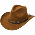 Chapeau à large bord taille unique effet suédine marron style western