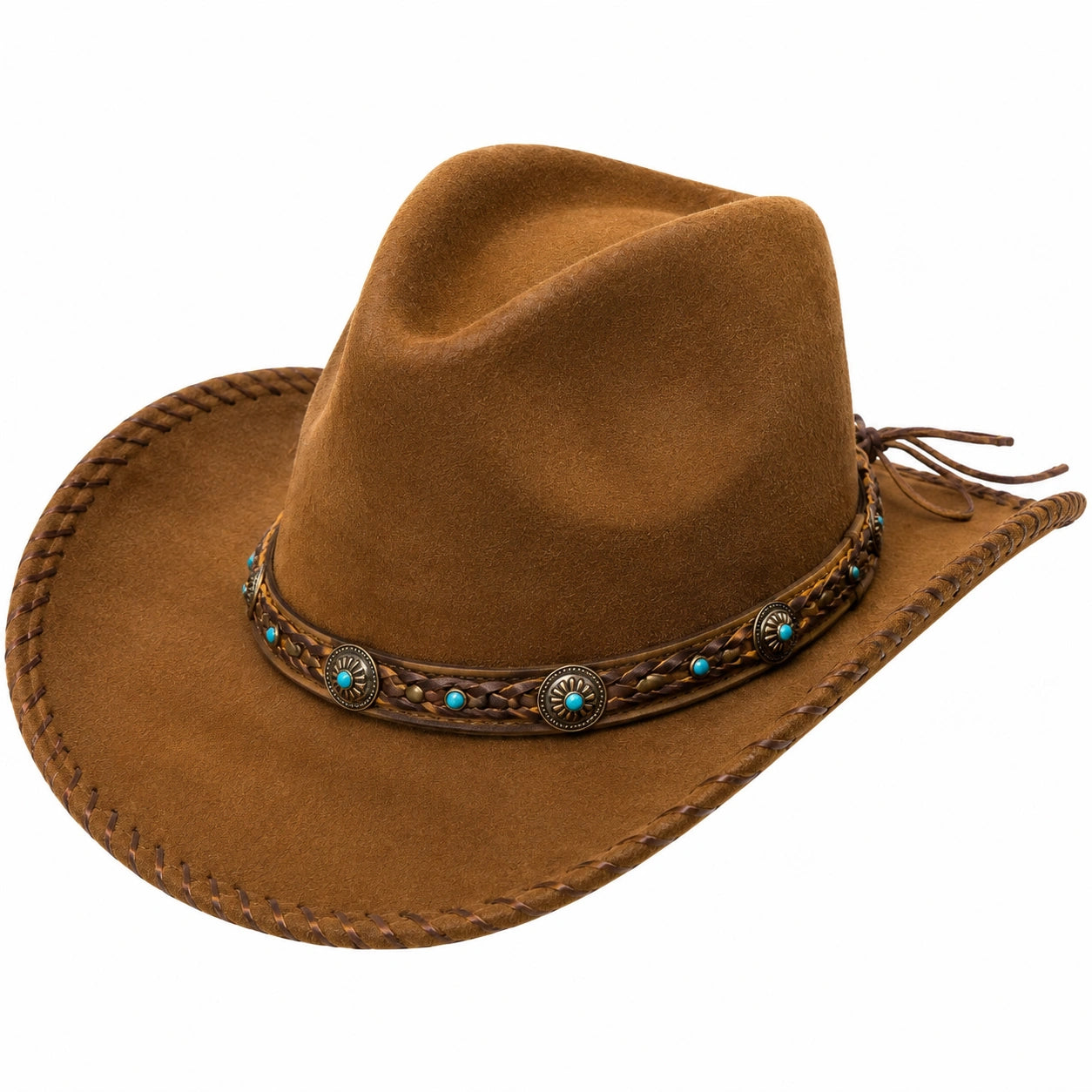 Chapeau à large bord taille unique effet suédine marron style western