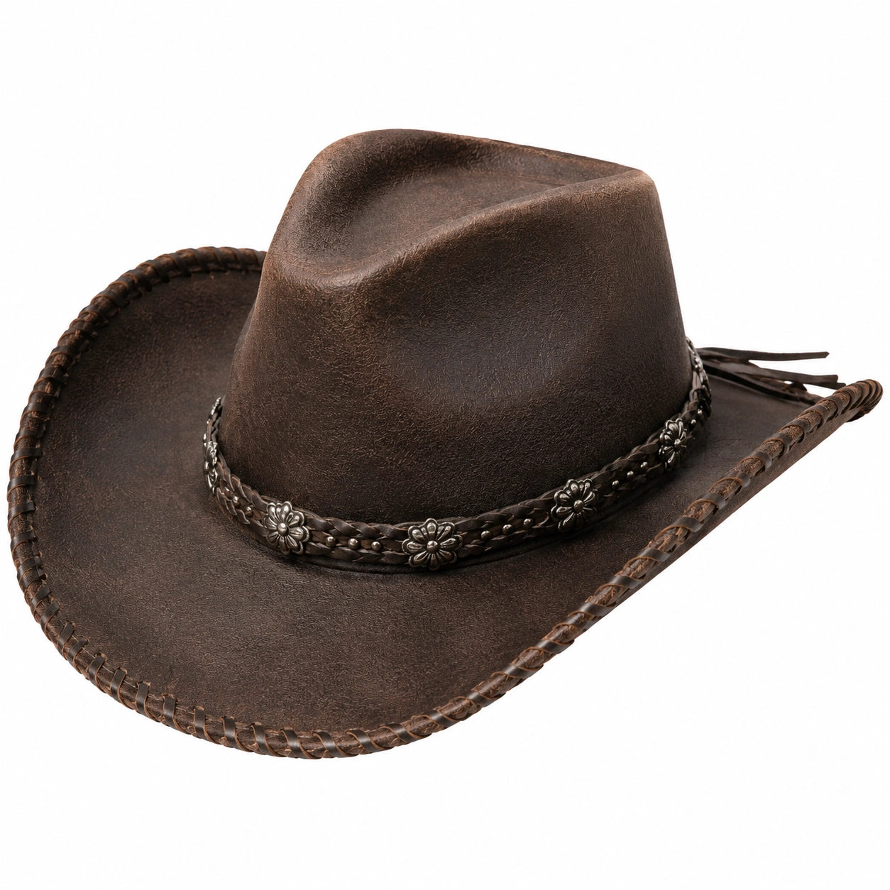 Chapeau cowboy taille unique brun aspect cuir style western