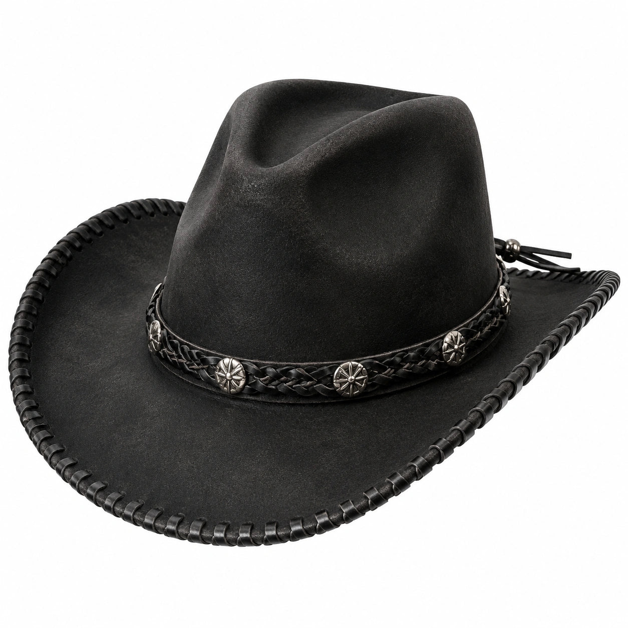 Chapeau cowboy taille unique noir en matière synthétique aspect feutré style western réglable