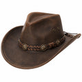 Chapeau cowboy taille unique brun en matière synthétique aspect cuir avec bande tressée décorative